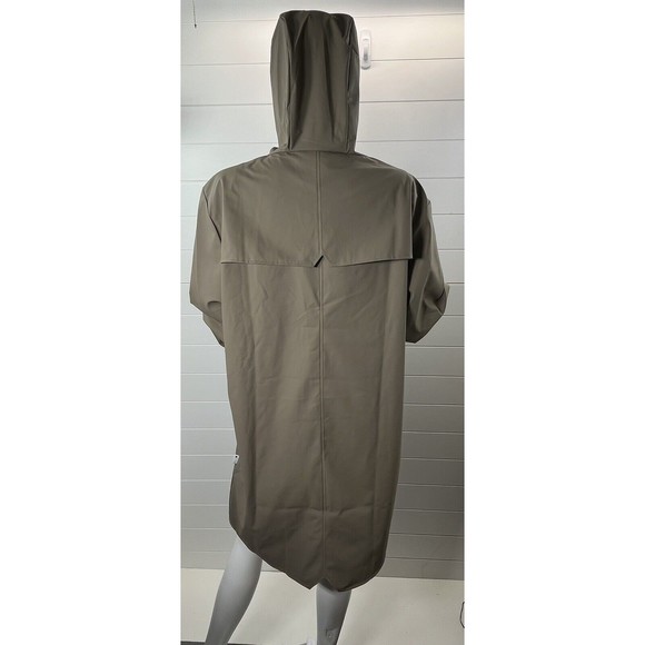RAINS Brand Unisex Sz Large Classic Taupe Long Waterproof Rain Jacket Snap Front - Picture 9 of 15